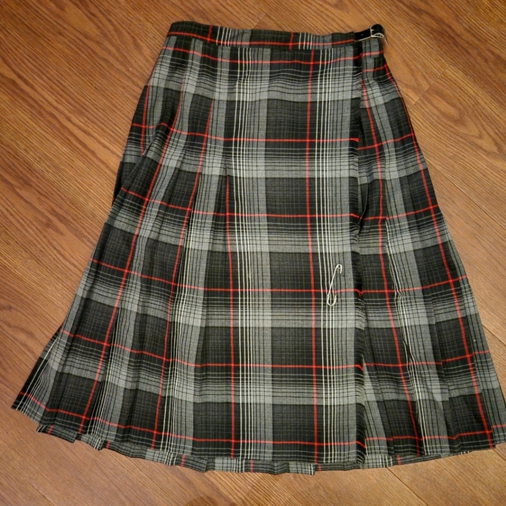 Vintage Wool Plaid Tartan Skirt - Black and Red and Grey
